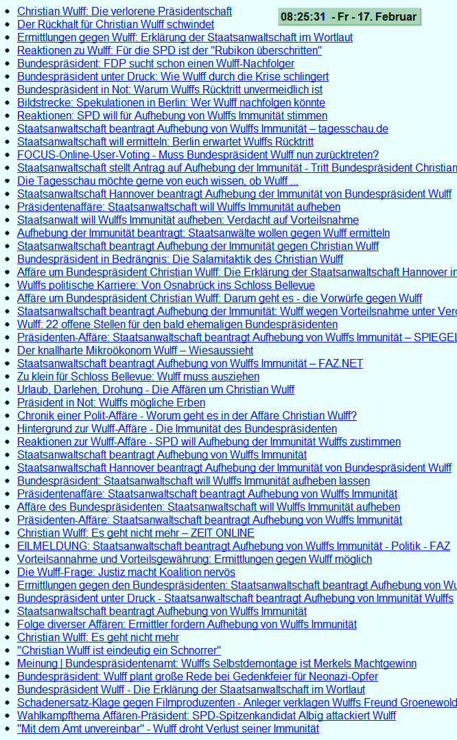 Schlagzeilen zum Rücktritt Wulffs
