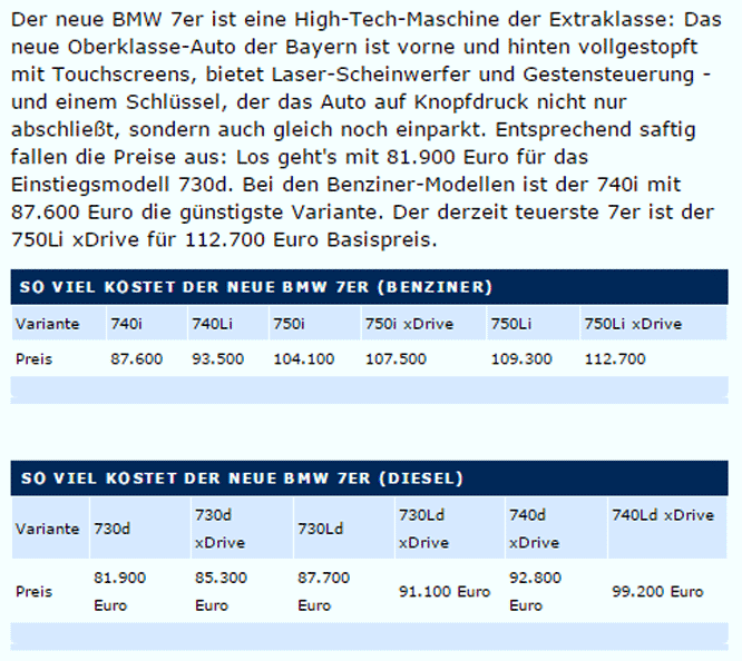 BMW 7-er Preise