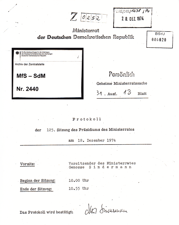 Protokoll des Ministerrates