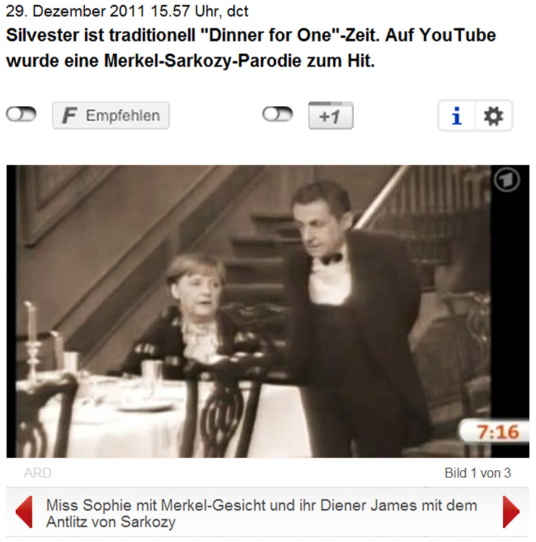 Dinnner for One mit Merkel und Sarkozy