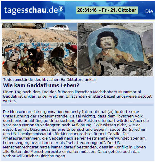 Gaddafi Hinrichtung - Unrechtmässig!