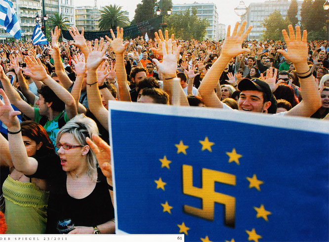 Demo in Griechenland mit Hakenkreuz