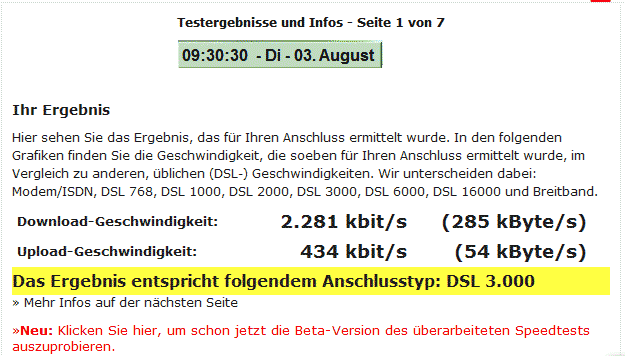 Geschwindigkeitsmessung Doppel-Flat 16000 von 1&1