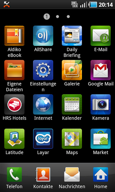 Galaxy S - Oberfläche, Menü