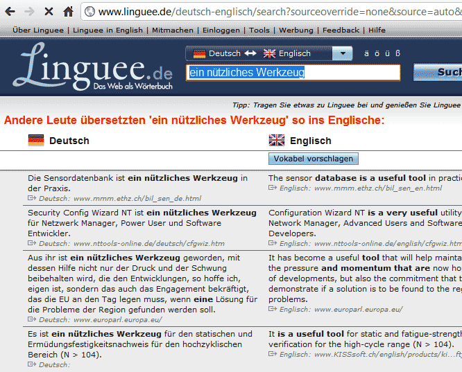 Linguee.de - a useful tool