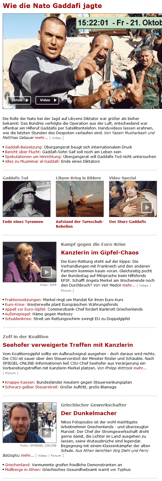 Die Nachrichtenlage am 21. Oktober 2011