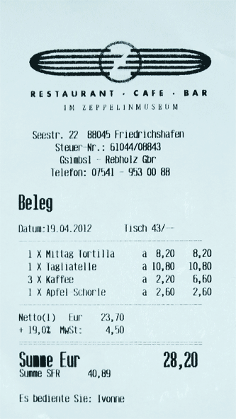 Kassenzettel Zeppelin