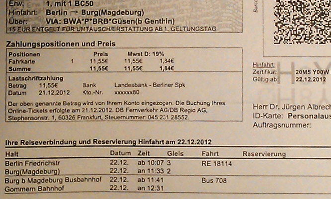 Fahrkarte Burg (Magdeburg) 