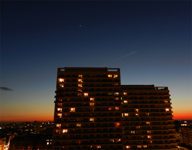 Konjunktion Venus & Jupiter & Flugzeug