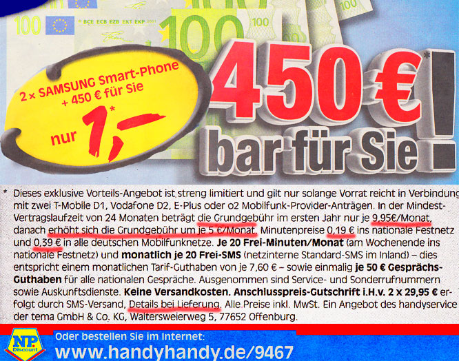 Werbung von NP, März 2012