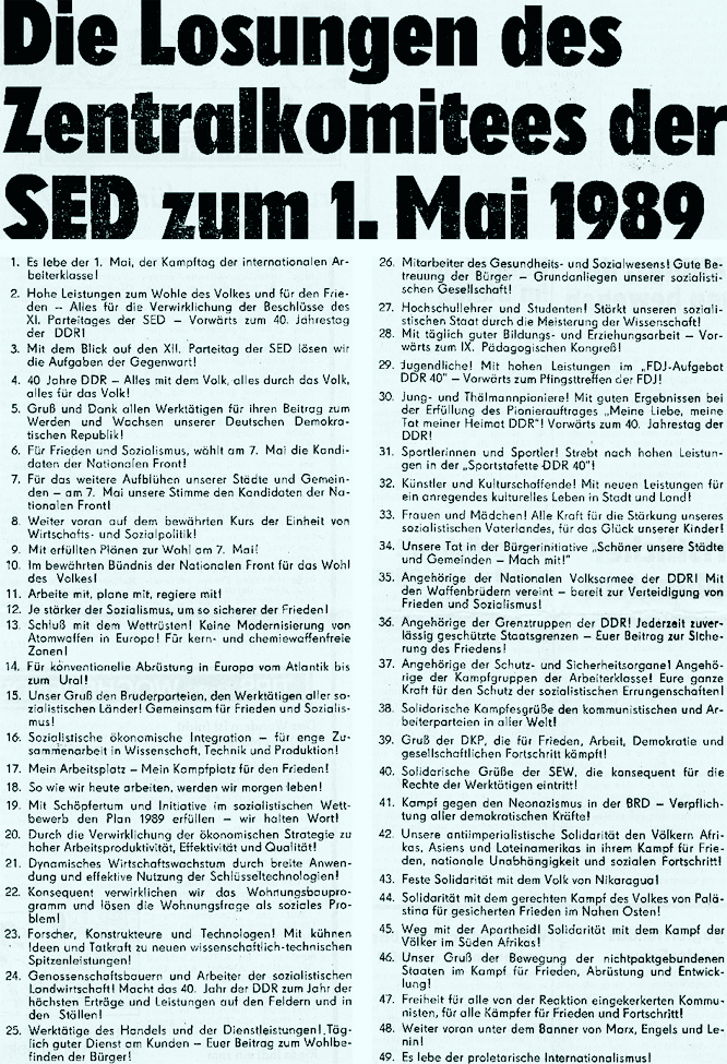 Losungen zum 1. Mai 1989 ZK der SED
