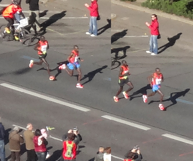 Berlin-Marathon 2012, Kilometer 40 - Die Spitzengruppe um  10:57 h 