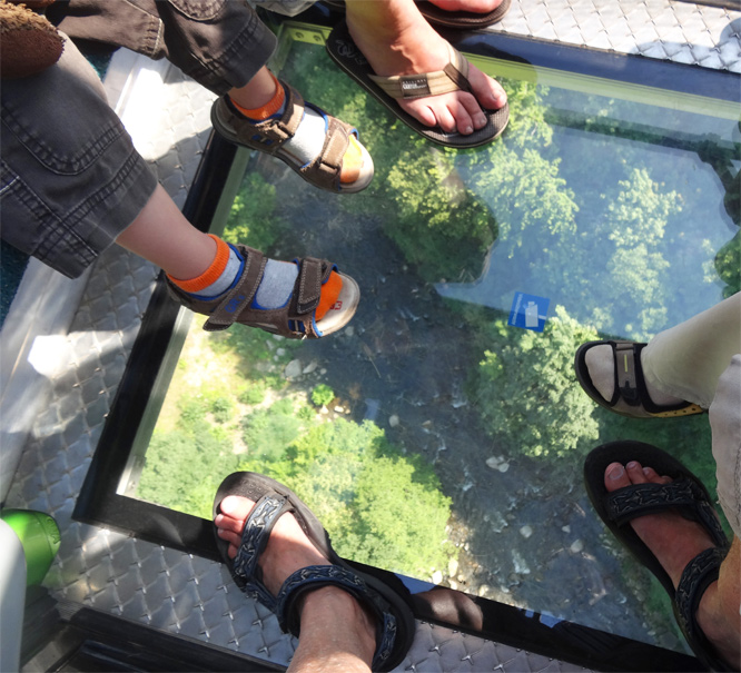 Die Bode im Glasboden der Seilbahngondel