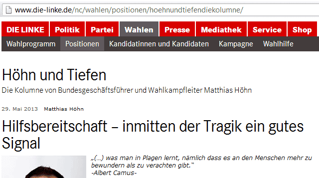 Website der Linken, 16. Juni 2013