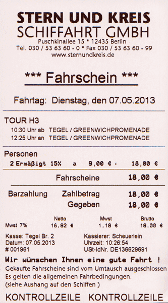 Fahrschein Stern und Kreis