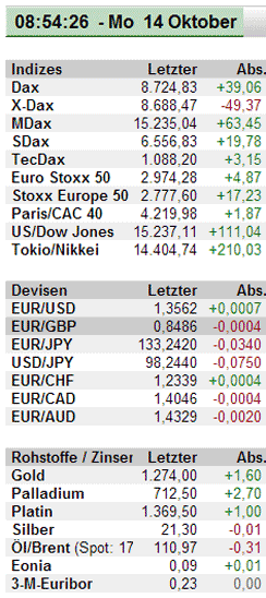 Börsenkurse vor der Zahlungsunfähigkeit der USA (17.10.2013)