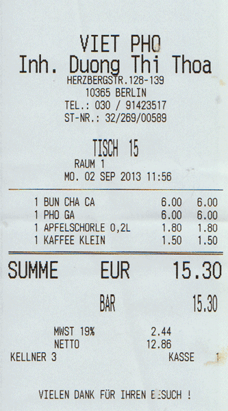 Kassenzettel Dong Xuan Center Berlin