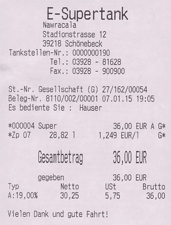 Benzinpreis Kassenzettel