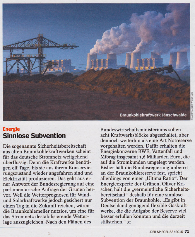 Sinnlose Subvention Braunkohlekraftwerk