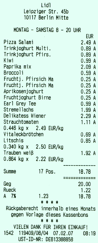 Einkaufsbeleg Kassenbon