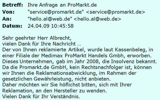 ProMarkt, E-Mail
