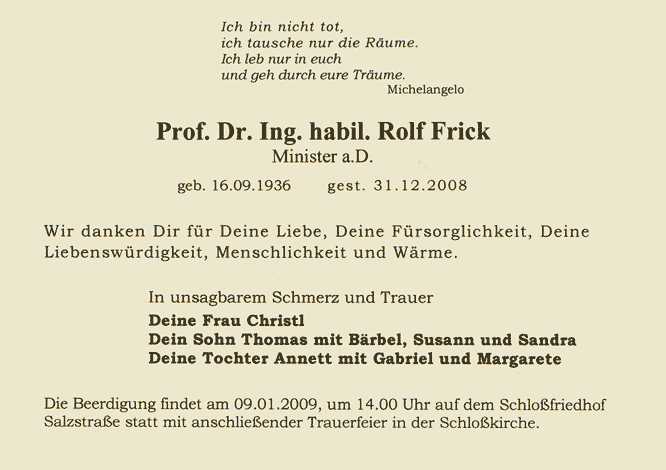 Todesanzeige Rolf Frick