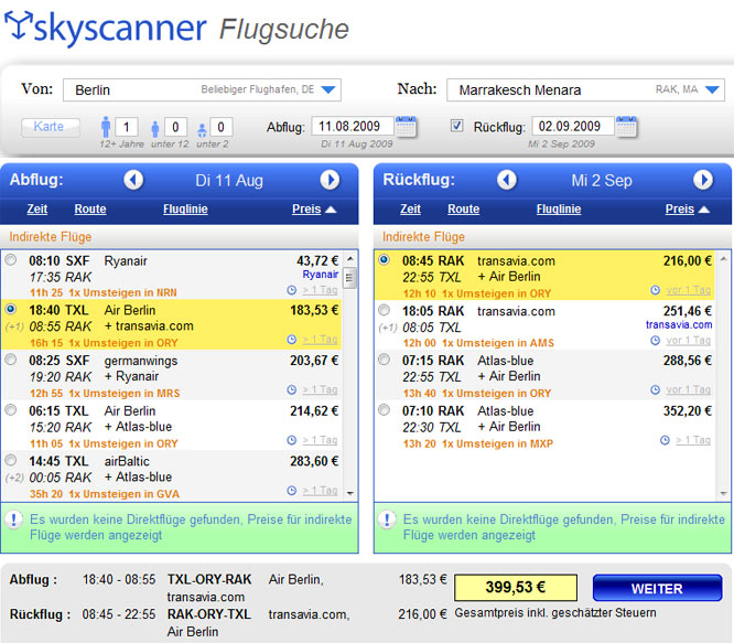 Flug buchen Skyscanner